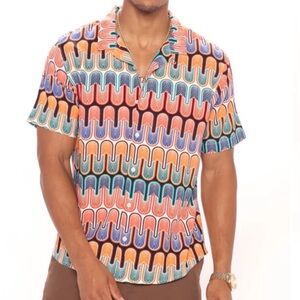 Earthbound Camp Button-Down Shirt Size S Geometric Overall Print Short Sleeve